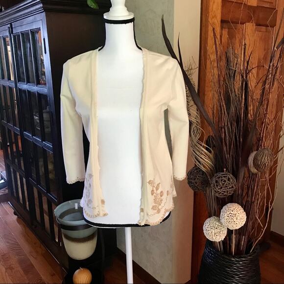 Lucky Brand Embroidered Beige Cardigan - Picture 1 of 6
